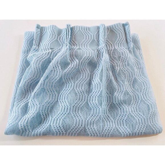 Vintage 80s pleated curtain, light blue mesh, net woven, single panel - Picture 1 of 10